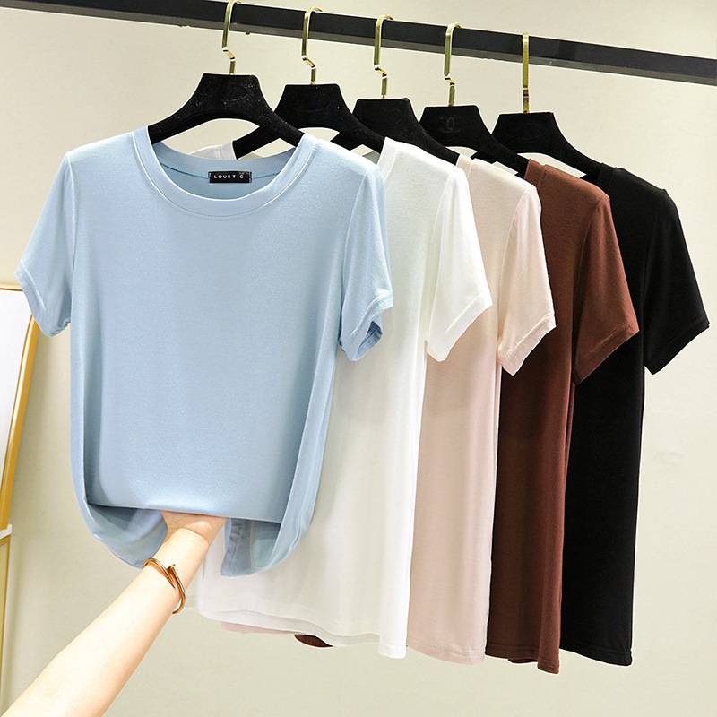 Modal short-sleeved T-shirt female summer round neck tops loose shirt white shirt clothing  thin shirt