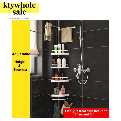 1M-3M Bathroom extendable corner shelf Bathroom organizer shelf 4 Tier ...