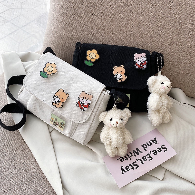 New Female  Fashion Canvas ShoulderBags Students School Crossbody Korean Style Canvas  Bag For Women 2023