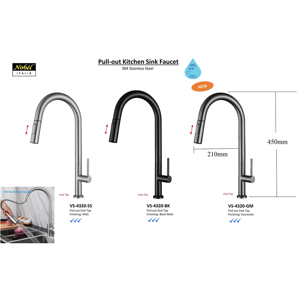 Nobel Stainless Steel Kitchen Sink Faucet/Kitchen Sink Cool Tap/Black ...