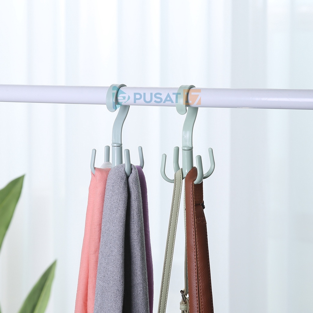 PUSAT17 GANTUNGAN 4 KAIT SERBAGUNA / GANTUNGAN PUTAR 360 DERAJAT / HANGER LEMARI PAKAIAN SEPATU TAS HOOK 4 KAIT GANTUNGAN HOOK - Gambar 3