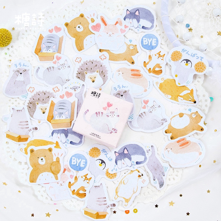 45 Stück Kawaii Tier-Aufkleber – Niedliche Deko Für Scrapbook, Tagebuch & DIY (44x44 Mm)