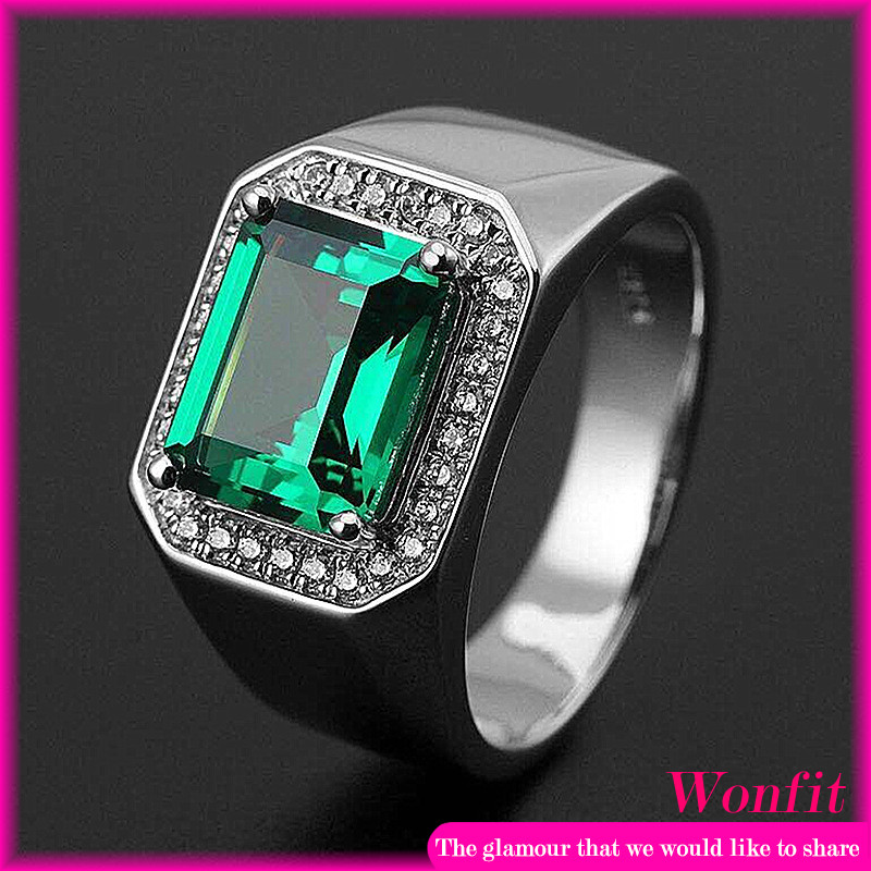 Fashion Emerald cut Men s Ring With Sapphire Blue Emerald CZ Zircon Main Stone Beautiful Generous