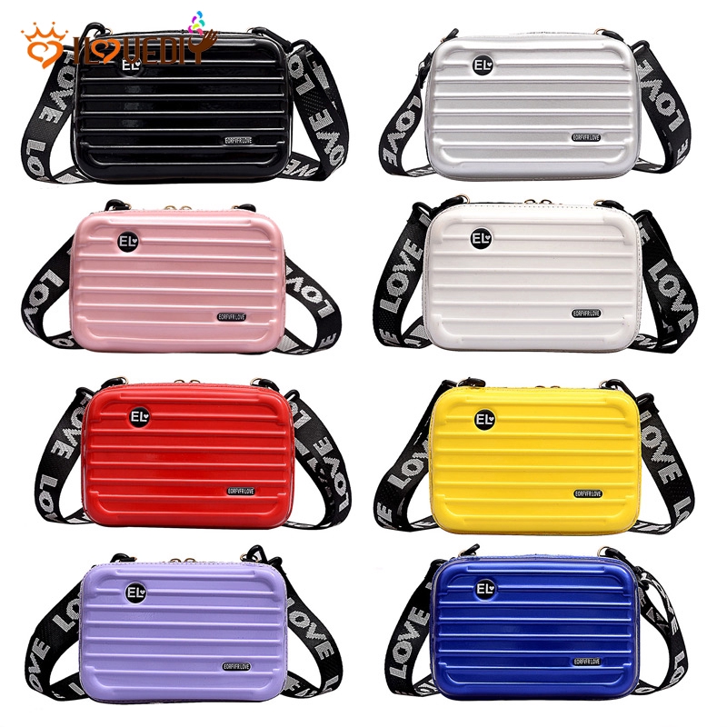 Personality Fashion Women Mini Suitcase Shape Crossbody Bag Shoulder Bag with Wide Letter Strap