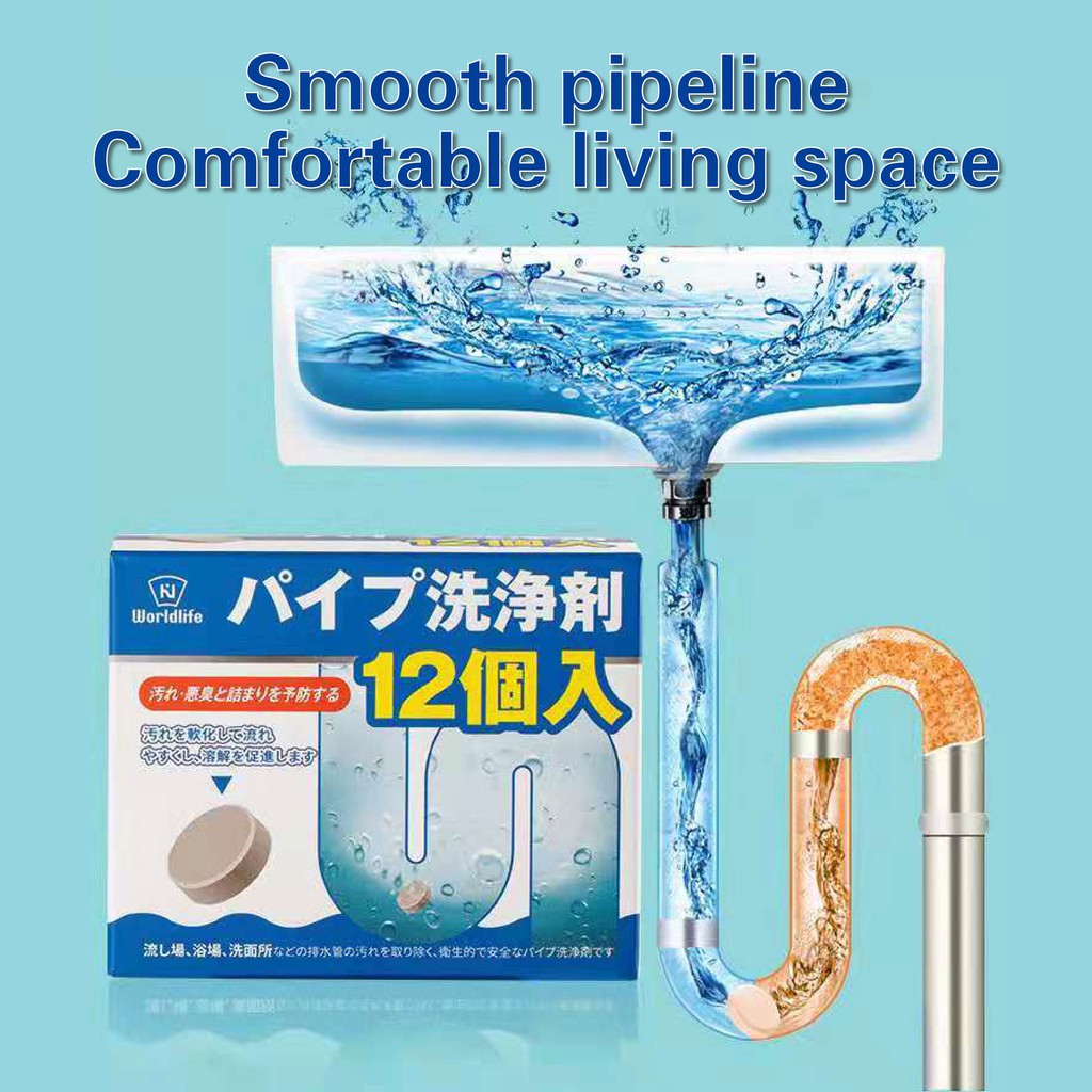 Worldlife drain pipe cleaning tablet 12pcs/box // clear kitchen toilet