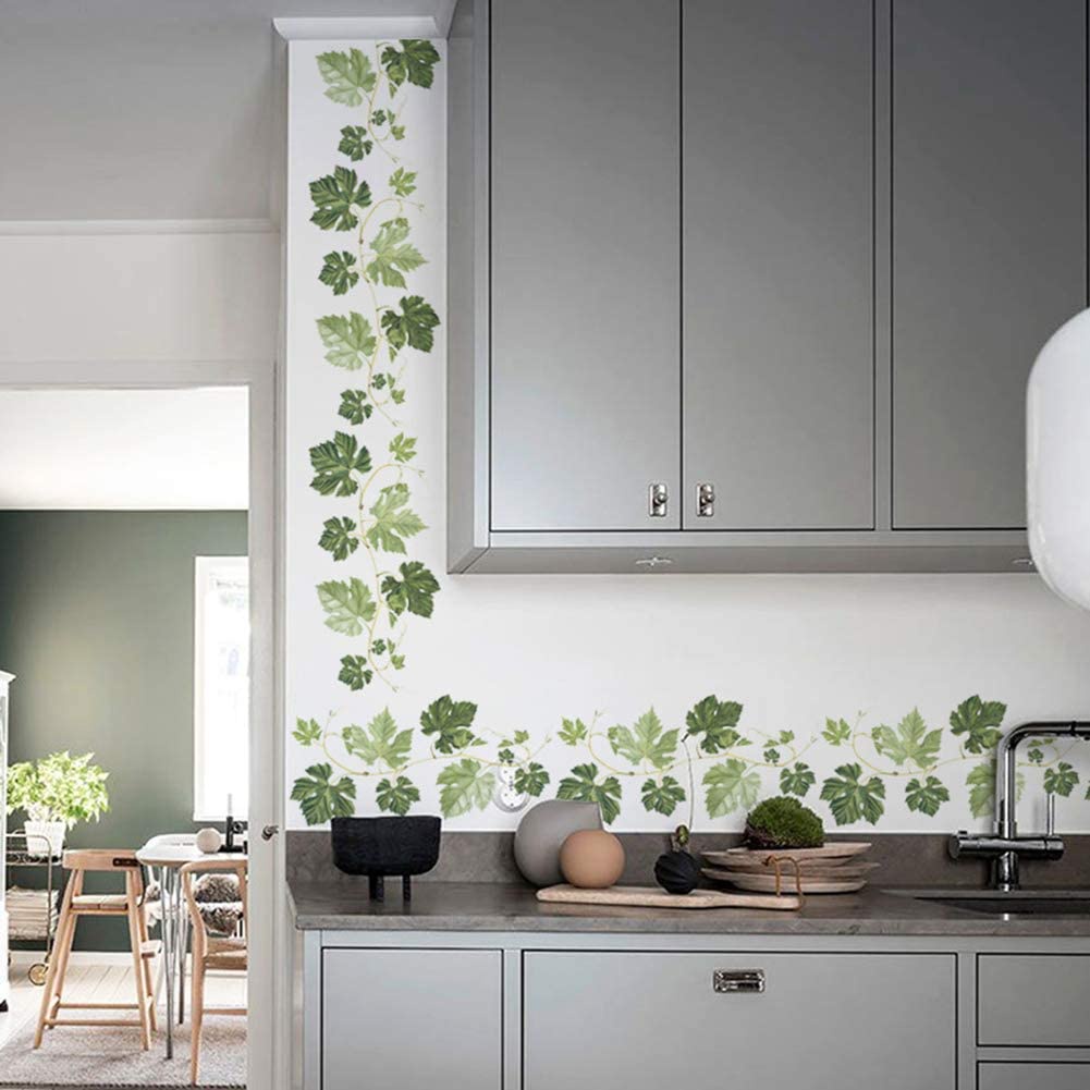 Ivy Vine PVC Removable Self-adhesive Wall Stickers / Green Leaves Print ...