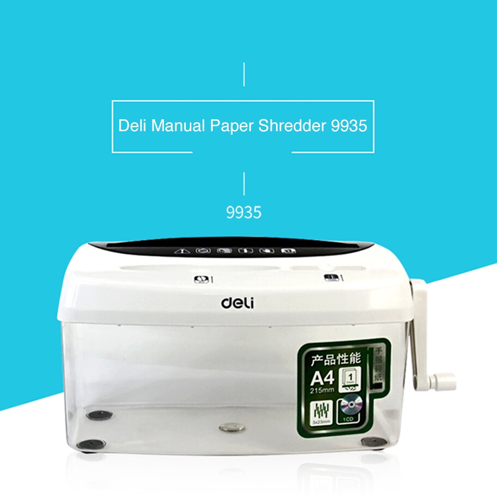 Deli Paper Shredder Penghancur Kertas Manual A4 Kapasitas 1 Lembar Uk 4 Liter Desain Modern 9935 - Gambar 3