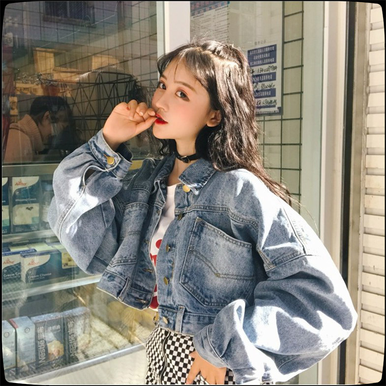 Women s Denim Jacket Fashion Korean Retro Loose Bat Sleeve Short