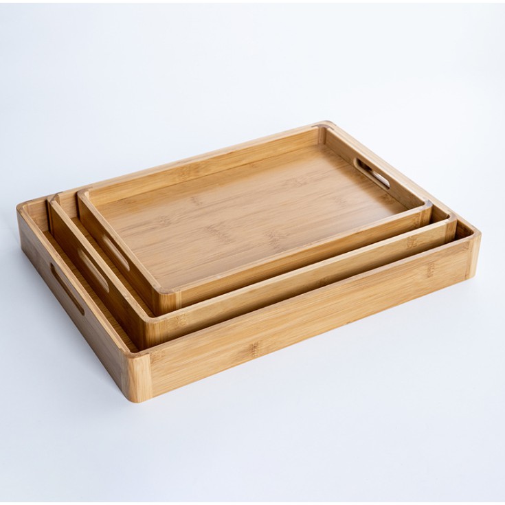 Singapore Round Corner Rectangle Bamboo Wooden Serving Tray with handle ...