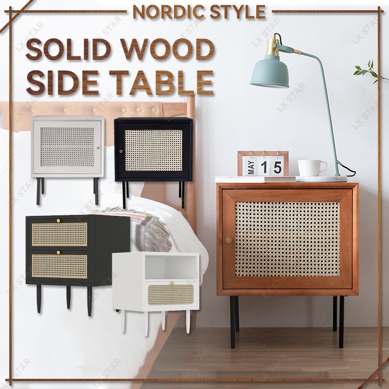 Solid Wood Side Table Japanesestyle Bedside Table Rattan Side Bedroom And Living Room