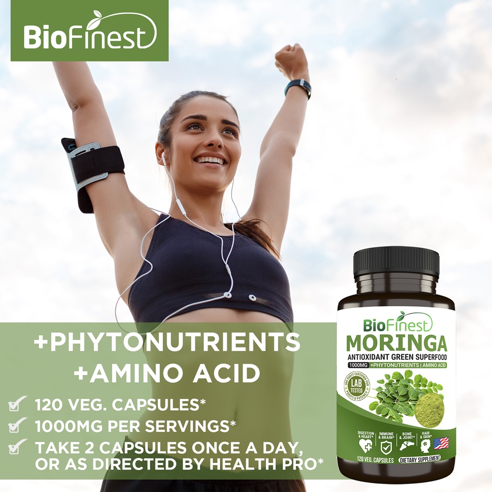 thumbnail image 2 of 120 Capsules Moringa Leaf Organic Extract – 1000mg Serving – Immune & Digestive Support 2 of 5