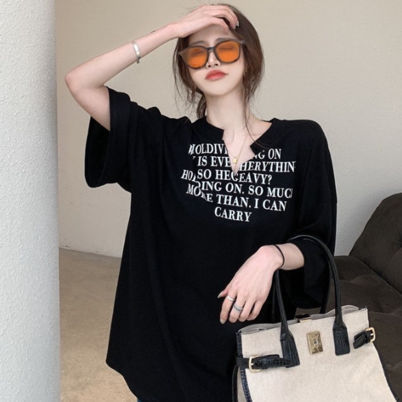 【Plus Size】(40-150kg) Fashion Oversized Women Clothing Loose V-neck Half Sleeve T-shirt Plus Size Tops