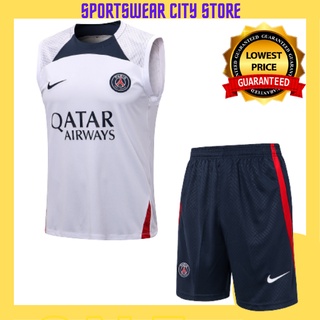 PSG White Sleeveless Football Jersey with shorts