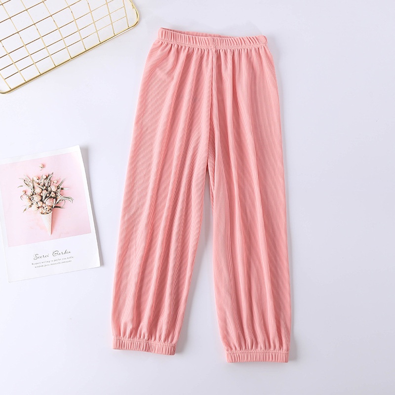 Children's Threaded Ice Silk Trousers Solid Color Casual Pants | Shopee ...