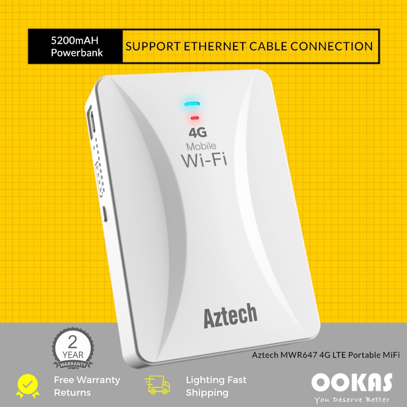 Aztech MWR647 4G LTE Portable Powerbank Mifi Modem Wifi Router With LAN ...