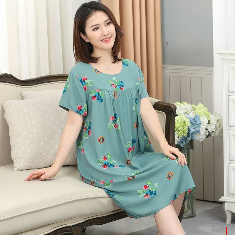 Pyjamas middle-aged and elderly women's short-sleeved nightdress women ...