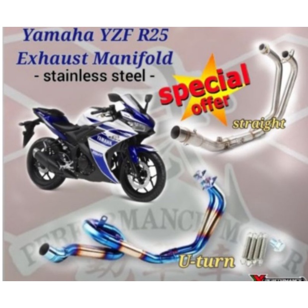 Full System Exhaust Yamaha R25 / MT25 Stainless Steel Ekzos U-turn Link ...