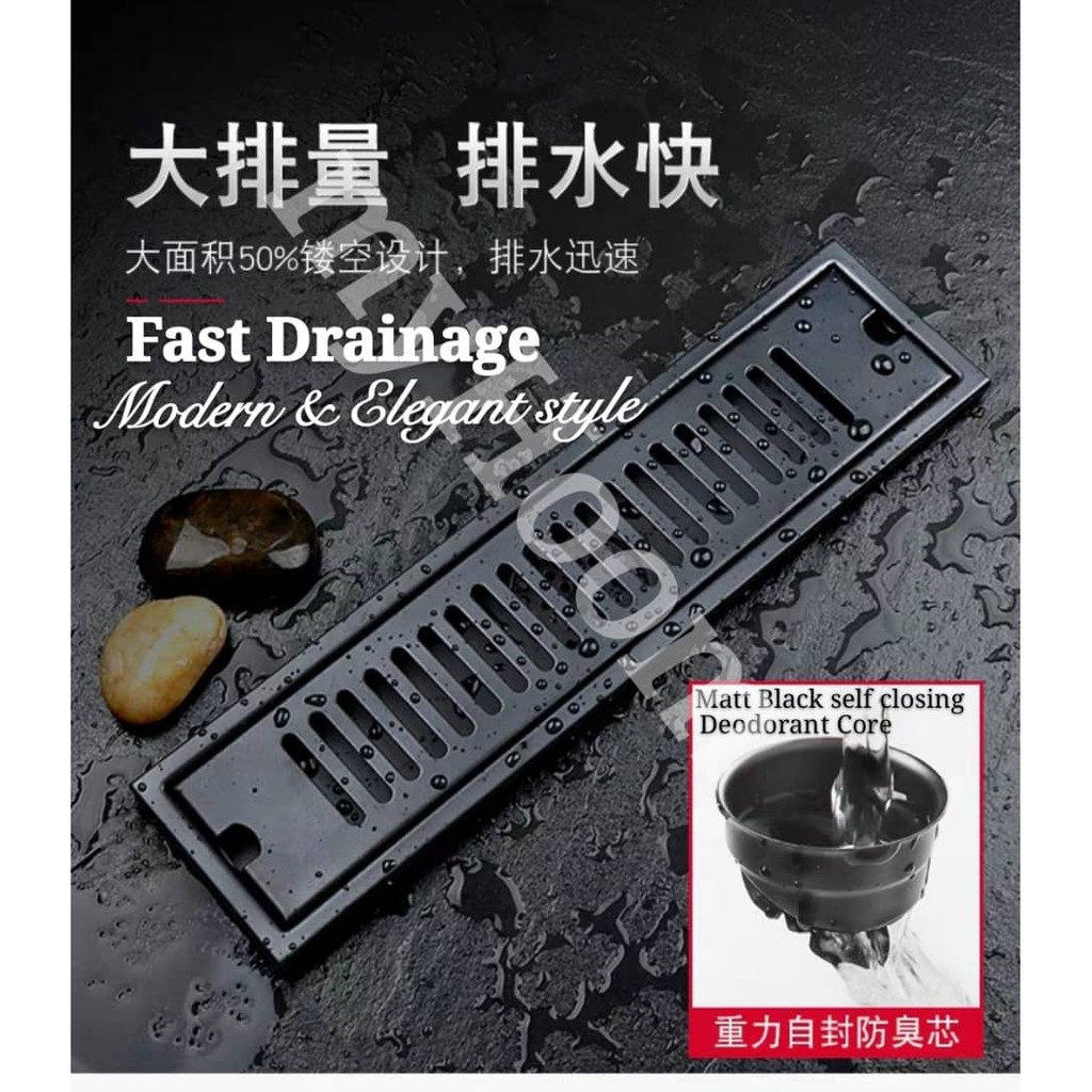 10cmx20x30x60cm Black Rectangle SUS304 Floor Drain /Long floor Trap ...