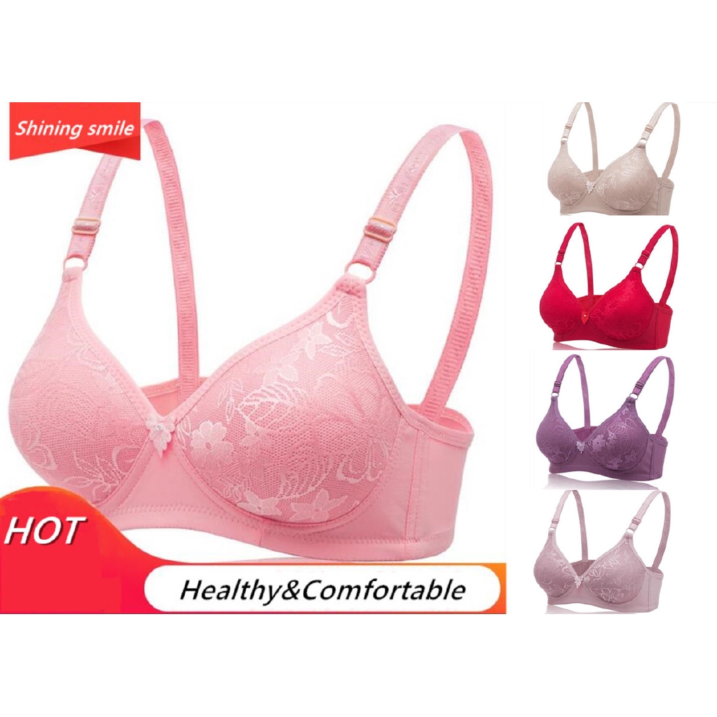 Wireless Bra Embroidered Size 34-42 A/B Cup Push Up Seamless Soft Women ...