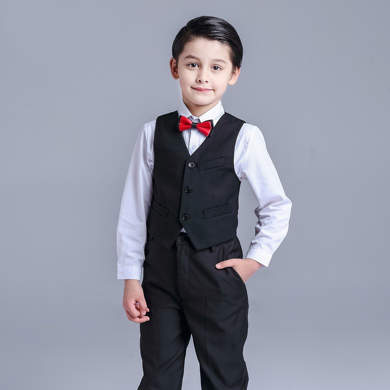 4pcs Baby Kids Formal Suit Set Toddler Boys Clothes Wedding Party Outfit Waistcoat Shirt Pants Bowtie Gentleman Suit