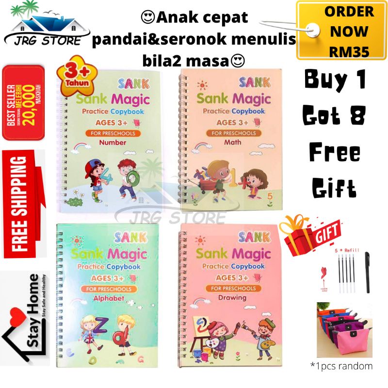 4 Books/set Calligraphy Kids Early Learning Sank Magic Copybook ...