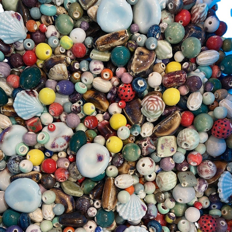 DIY Ceramic loose beads材料包手绳手链彩色陶瓷异形珠子散珠吊坠设计圆珠桶珠南瓜珠子 幼儿园串珠手工课制作手作工具包 ...