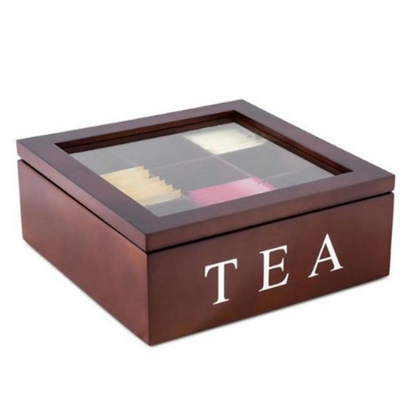 Wooden 9 Grids Tea Box Tea Bags Container Storage Box Square Gift Box
