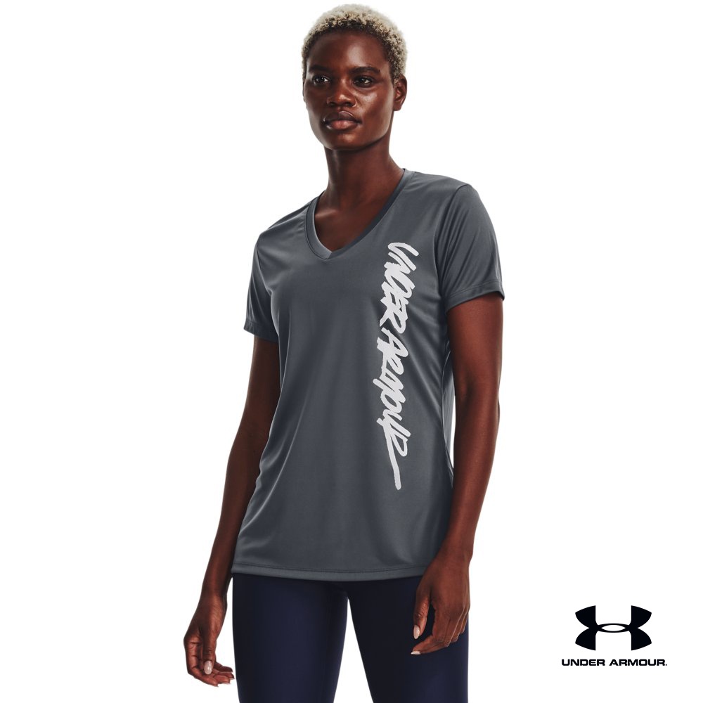 Under Armour UA Women's Velocity Vertical Script Short Sleeve V-neck