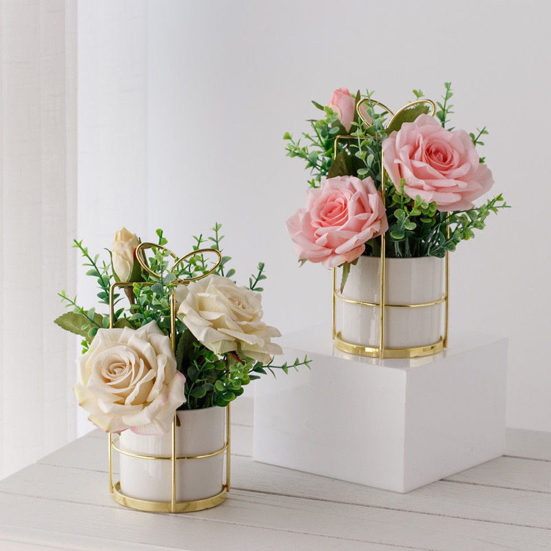 Ins Nordic Artificial Flower Decoration Plastic Silk Flower Vase Home Decoration Furnishings Living Room Set Floral Set
