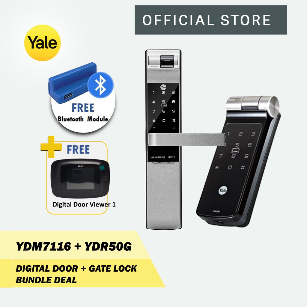 Yale YDR50G Gate + YDM7116 Silver Door Digital Lock Bundle (Free