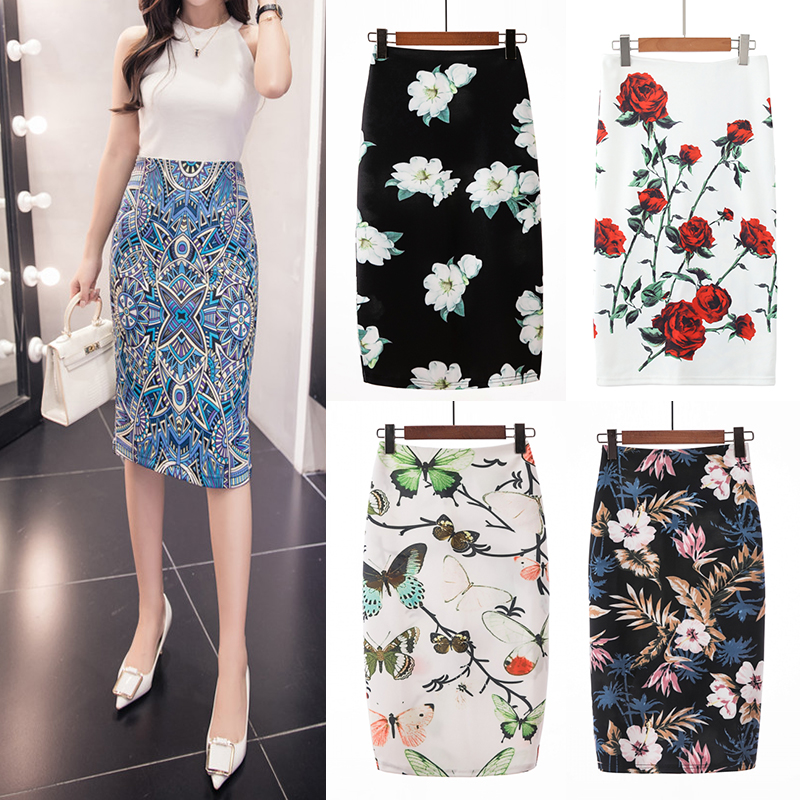 Stretchy floral pencil outlet skirt