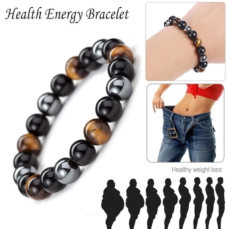 1 Pc Pack / Couple Magnetic Tiger Eye Hematite Stone Beads Bracelet / Health Care Magnet Slimming Bracelet / Stretch Black Obsidian Bracelet / Unisex Lucky Bracelets / Gifts Jewellery Accessories