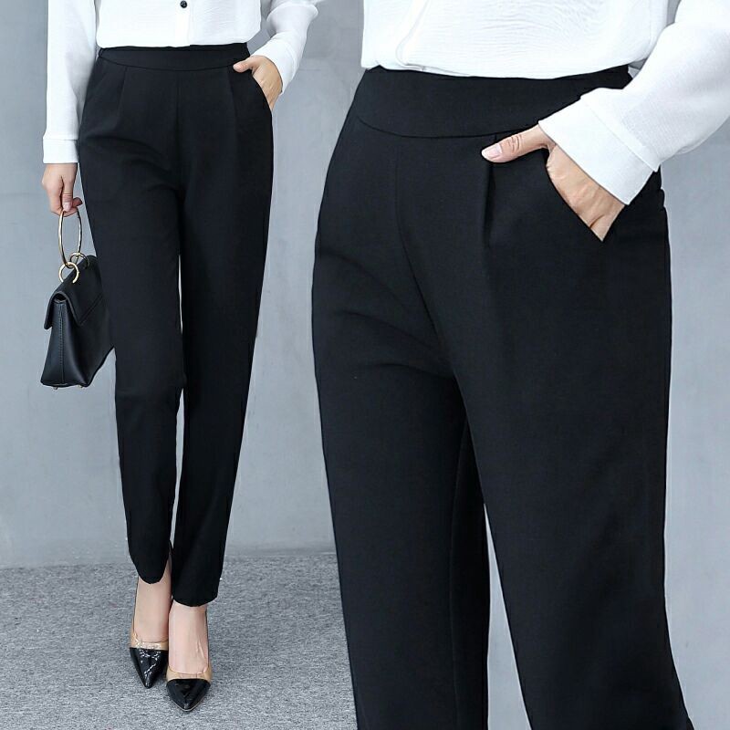 Plus Size Fashion Women's Casual Mid Waist Long Trousers Office Work Pants