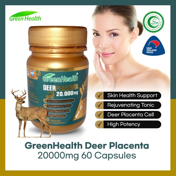 GreenHealth Deer Placenta 20,000mg with 11 Beauty Supplements [Halal] - Collagen, Evening Primrose, Purtier Alternative