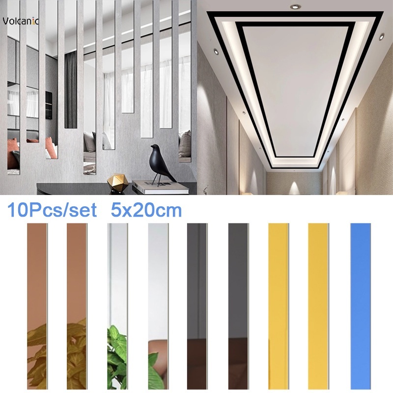 10Pcs/lot 20x5CM Durable Long Strip Acrylic Mirror Self-Adhesive ...