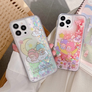 Sanrio Case Little Twin Star Soft Cover For iPhone 15 14 13 12 11 Pro Max X XS Max XR 6 7 8 Plus SE2020 Glitter Quicksand Cartoon LaLa KiKi Luxurious