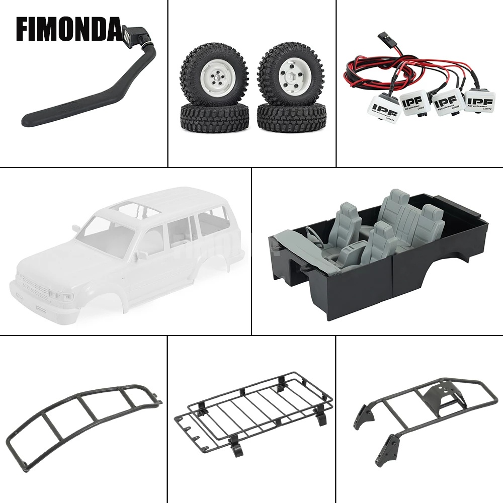 1/10 Scale LC80 Body Mount Roof Rack Interior Tail Ladder Spare Wheel ...