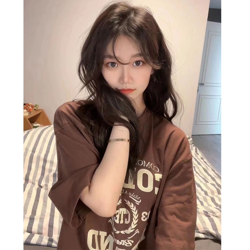 New 100% Cotton T-shirt Women Mid-length Short-sleeved Summer Cartoon Print Minimalist Oversize Casual Top Loose Round Neck Clothing Baju