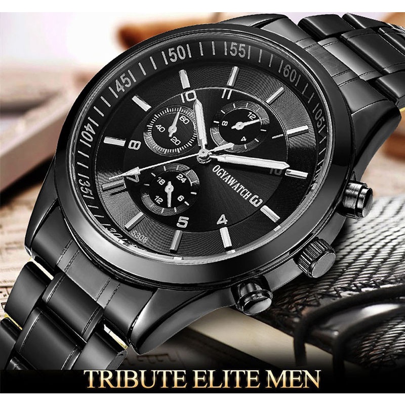 Mens Watches Black Steel Relogio Masculino Luxury Sports QuartzWatch