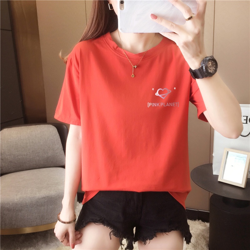 Love Print Round Neck Tops Famle Simple Loose Short Sleeve T-shirt Harajuku Women's Clothing