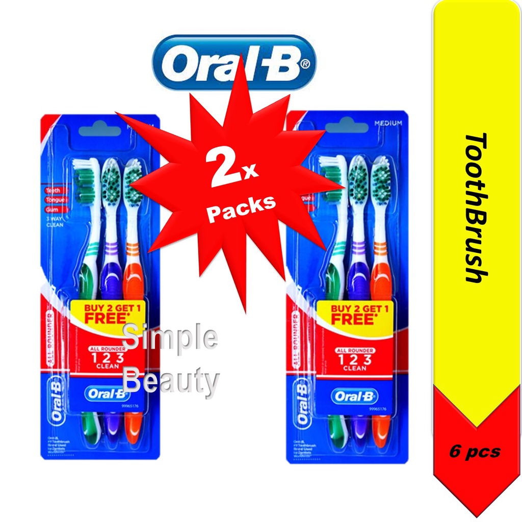 Oral B All Rounder 123 Clean Toothbrush Soft / Medium, Bundle Of 6 ...