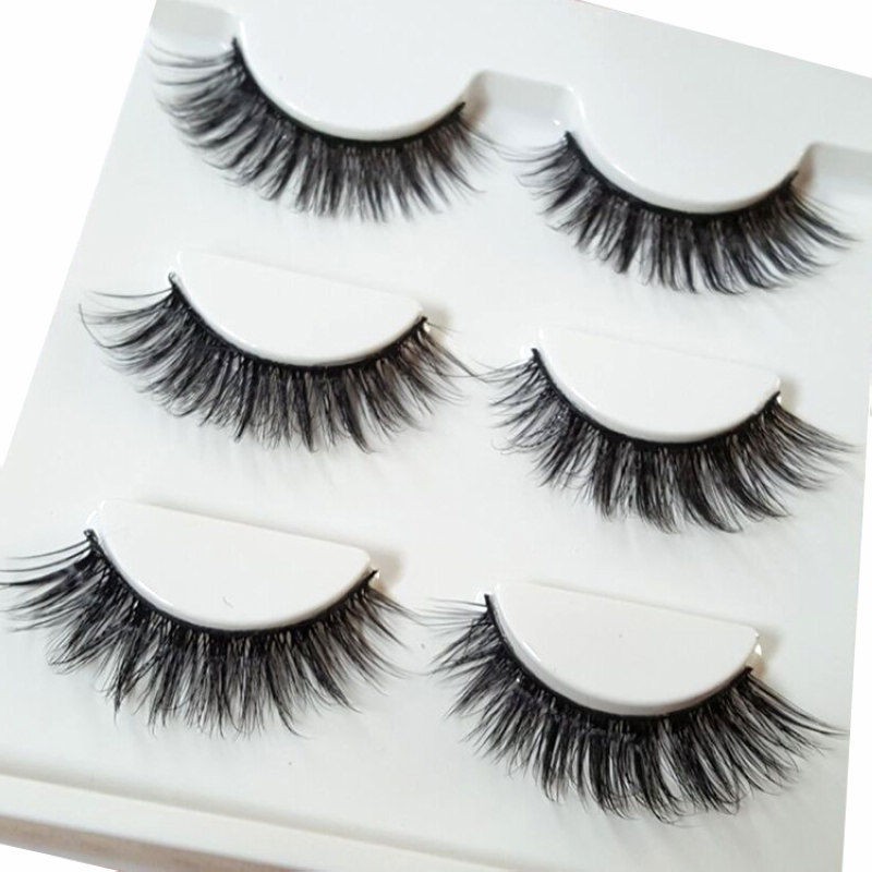 3 Pairs Make Up 3D Natural Soft Handmade Thick Long Cross False Fake ...