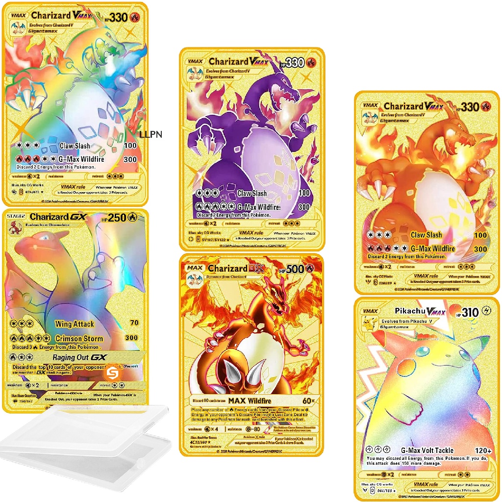 [LLPN] Charizard Vmax Metal Gold Plated Card, Charizard Vmax DX GX ...