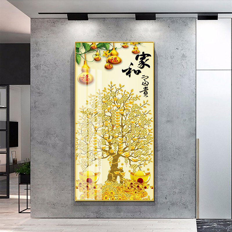 Canvas painting Fu character gold money tree decorative painting porch living room mural PS frame gourd hanging picture