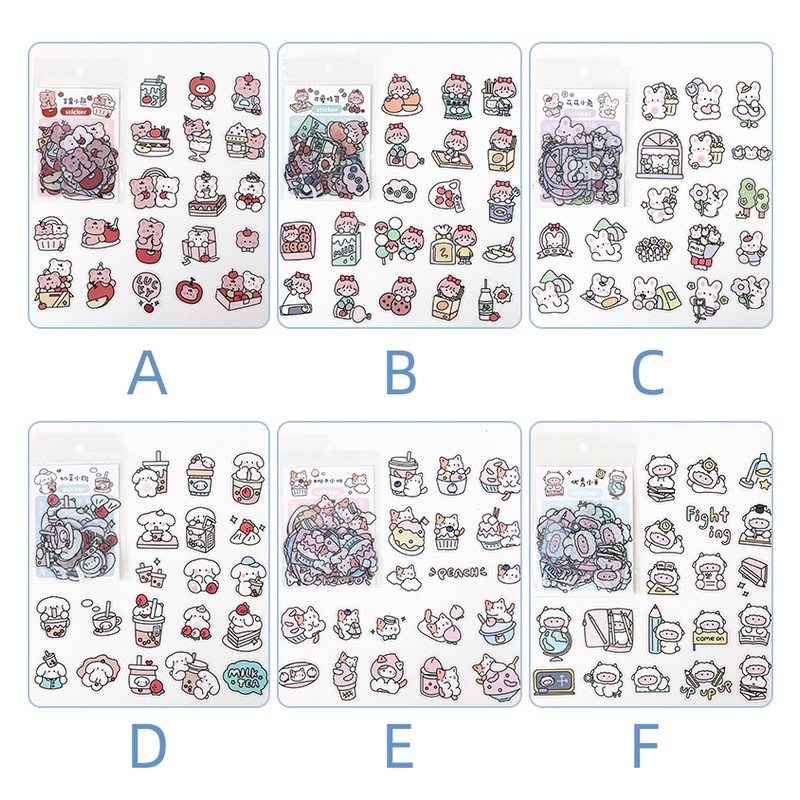 40 Pcs Cute Cartoon Waterproof PET Stickers Pack Student Handbook Deco ...