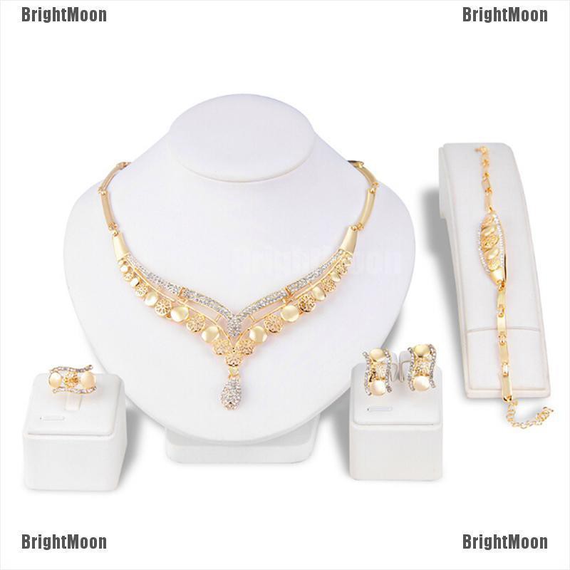 BrightMoon Vintage Necklace Earrings Jewelry Gold Women Crystal Party Jewelry Sets