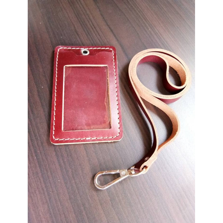 Leather id card Hanger / id card holder Red Color card holder | Shopee ...