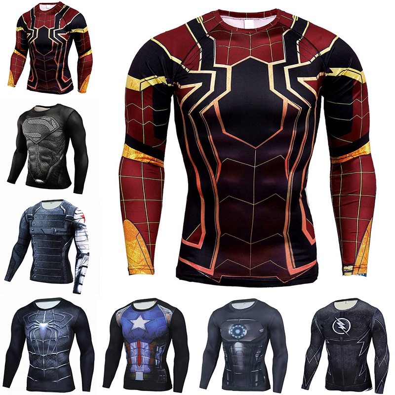 Men Fitness Mma Compression Shirt Men Anime Bodybuilding Long Sleeve Workout 3d Superman 4947