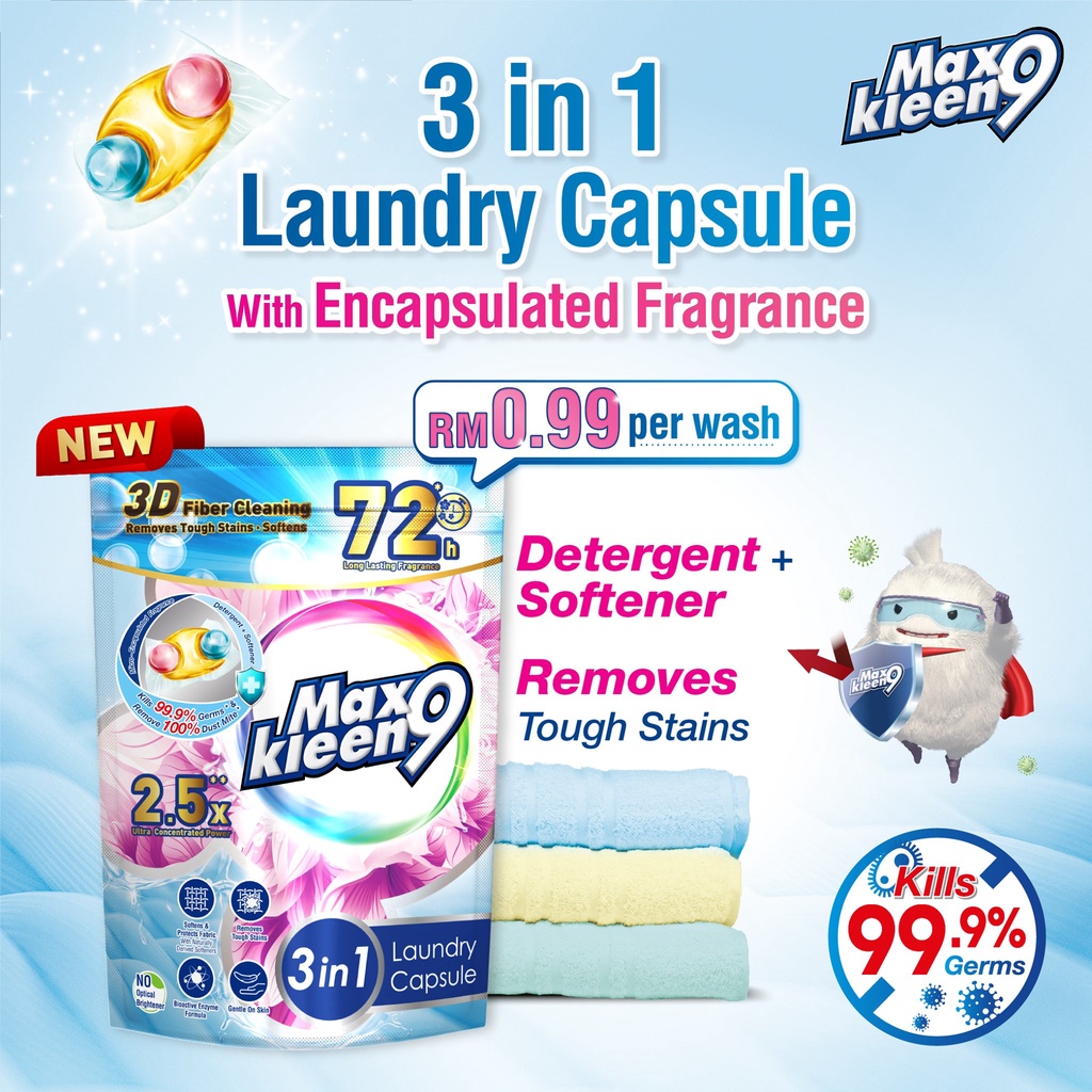 Max Kleen 9 3 in 1 Laundry Capsules with Encapsulated Fragrance, it