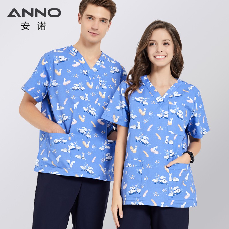 ANNO Medical Scrubs Nursing Dress Nurse Uniform Shirt Bottom Hospital